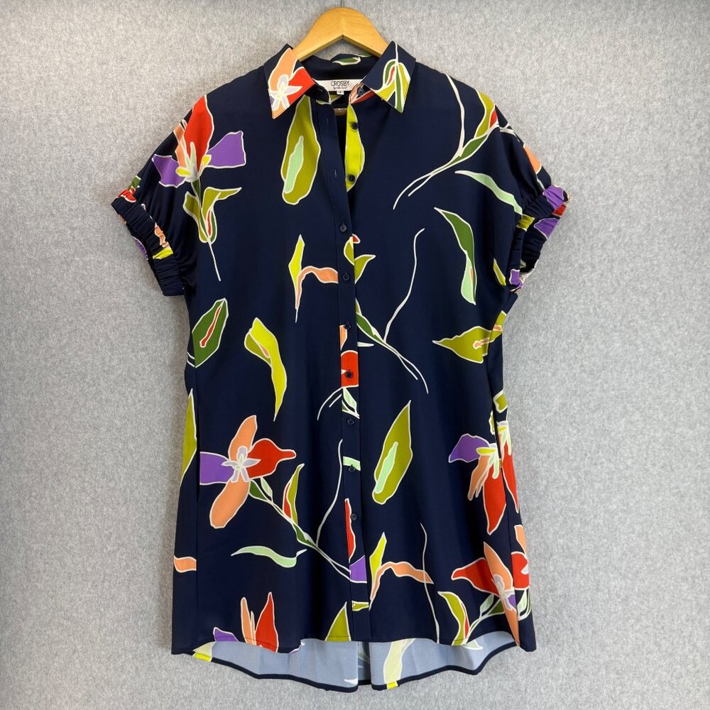 CROSBY‎ by Mollie Burch Callaway Shirt Dress Collared Navy Blue Lily Size Small